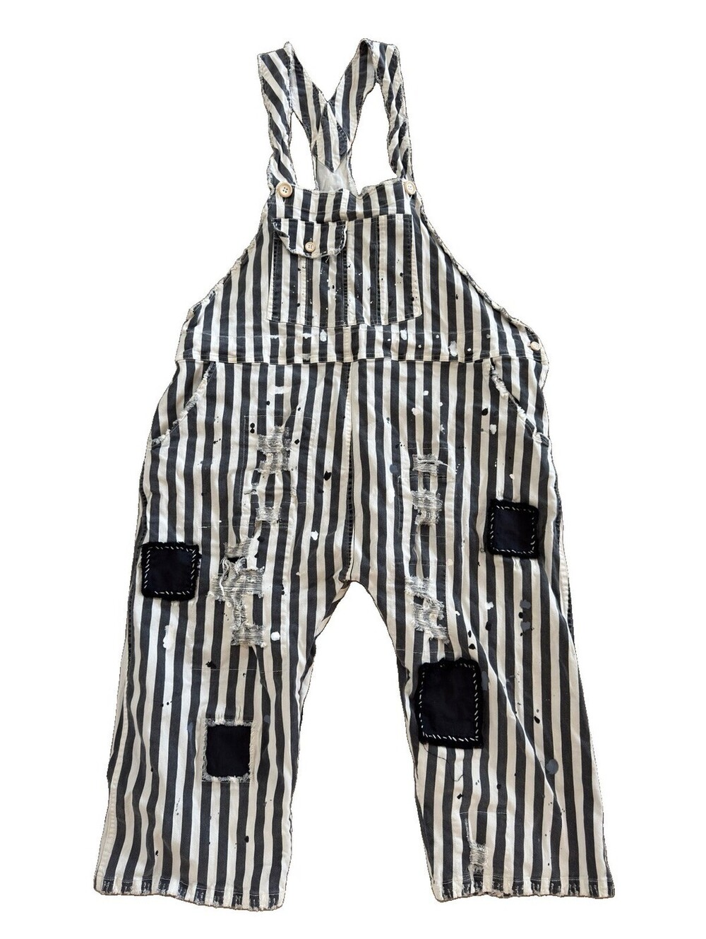Jaded Gypsy Boho Distressed Patch Paint Splatter Overalls Adjustable Rare - Picture 2 of 16